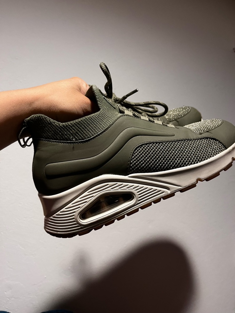 Skechers LA Women’s Olive Green Mesh Lace-Up Sneakers - Picture 2 of 6